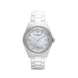 Emporio Armani Ceramica White Mother of Pearl Dial Stainless Steel Strap Watch For Women - AR1426