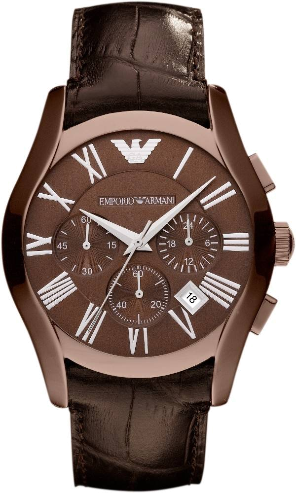 Emporio Armani Valente Classic Brown Dial Brown Leather Strap Watch For Men - AR1609