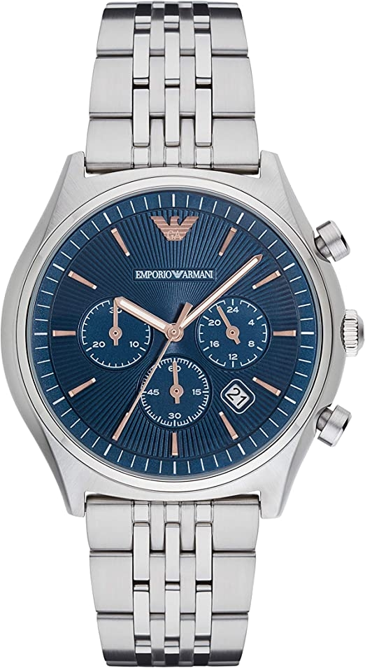 Emporio Armani Luigi Chronograph Quartz Blue Dial Silver Steel Strap Watch For Men - AR1974