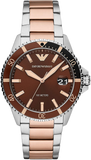 Emporio Armani AR11340 Diver Quartz Men's Watch – Brown Dial with Two-Tone Steel Strap