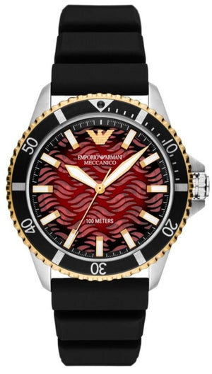 Emporio Armani Meccanico Automatic Red Dial Black Silicon Strap Watch For Men - AR60070