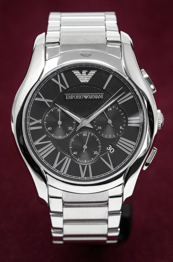 Emporio Armani Valente Chronograph Quartz Black Dial Silver Steel Strap Watch For Men - AR11083