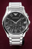 Emporio Armani Valente Chronograph Quartz Black Dial Silver Steel Strap Watch For Men - AR11083