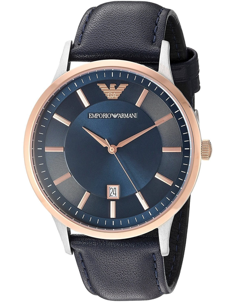 Emporio Armani Renato Analog Blue Dial Black Leather Strap Watch For Men - AR2506