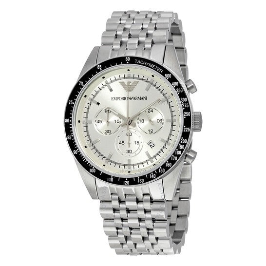 Emporio Armani Sportivo Chronograph Silver Dial Silver Steel Strap Watch For Men - AR6073