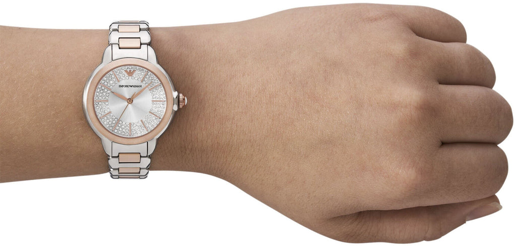 Emporio Armani Mia Three-Hand Analog Crystal Silver Dial Two Tone Steel Strap Watch For Women - AR11643