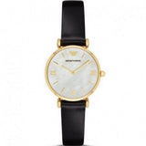Emporio Armani Gianni T-Bar Quartz Mother of Pearl Dial Black Leather Strap Watch For Women - AR1910