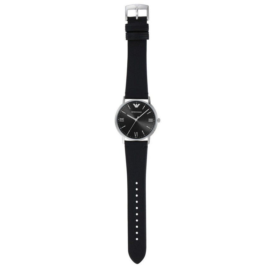 Emporio Armani Kappa Analog Quartz Black Dial Black Leather Strap Watch For Men - AR11013
