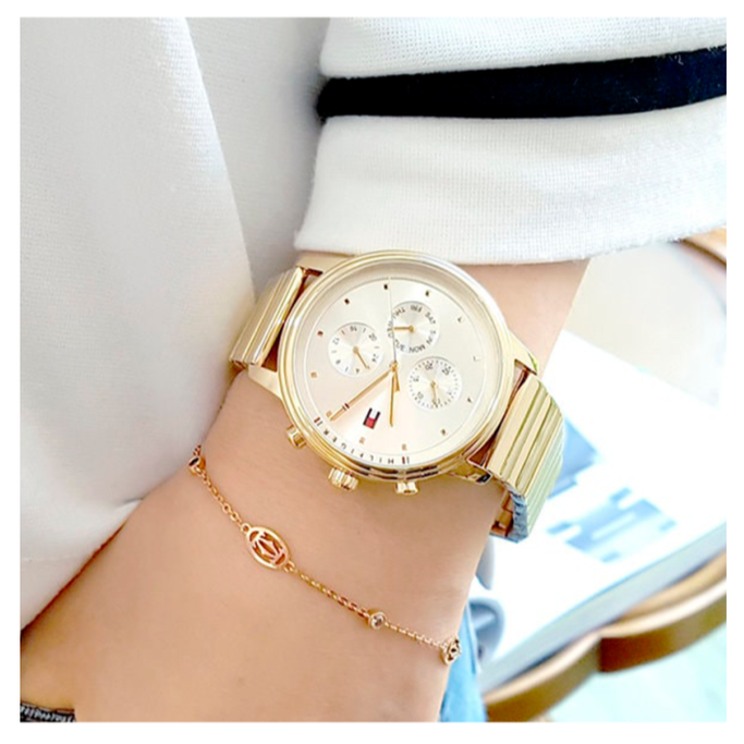 Tommy Hilfiger Blake White Dial Gold Steel Strap Watch for Women - 1781905