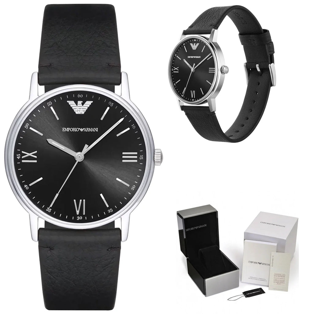 Emporio Armani Kappa Analog Quartz Black Dial Black Leather Strap Watch For Men - AR11013