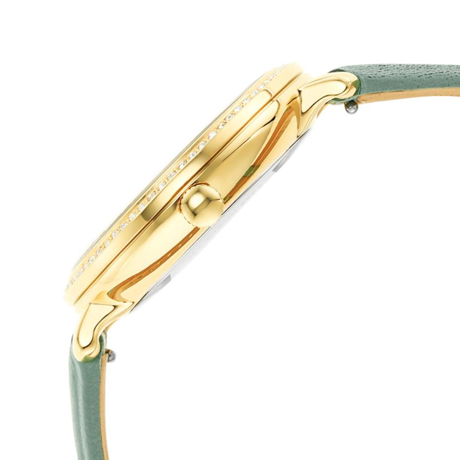 Fossil Jacqueline Analog Moonphase Mother of Pearl White Dial Green Leather Strap Watch for Women - ES5168