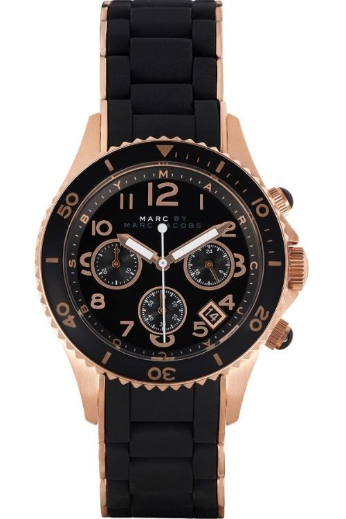 Marc Jacobs Rock Chronograph Black Dial Black Silicone Strap Watch for Women - MBM2553