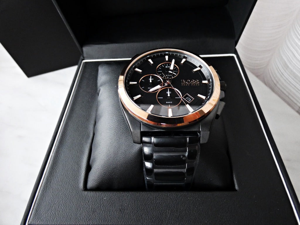 Hugo Boss Grandmaster Black Dial Black Steel Strap Watch for Men  - 1513885