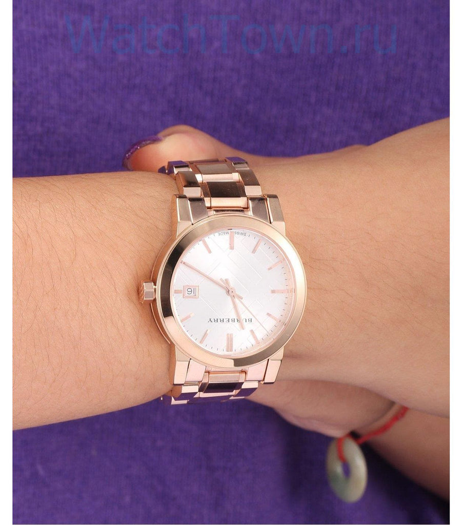Burberry The City White Dial Rose Gold Steel Strap Watch for Women - BU9104