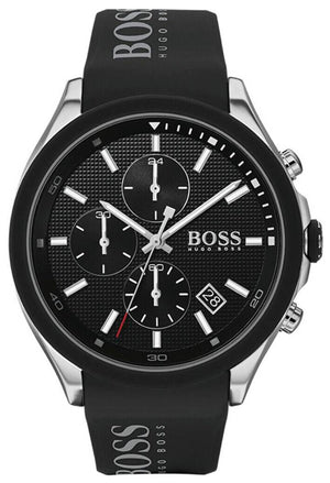 Hugo Boss Velocity Black Dial Black Leather Strap Watch for Men - 1513716