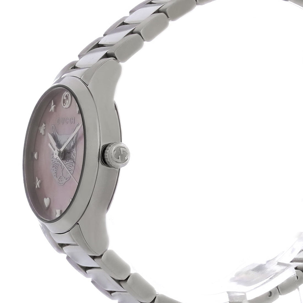 Gucci G Timeless Quartz Mother of Pearl Pink Dial Silver Steel Strap Watch For Women - YA1265013
