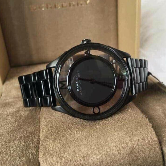 Marc Jacobs Tether Transparent Black Dial Black Steel Strap Watch for Women - MBM3419