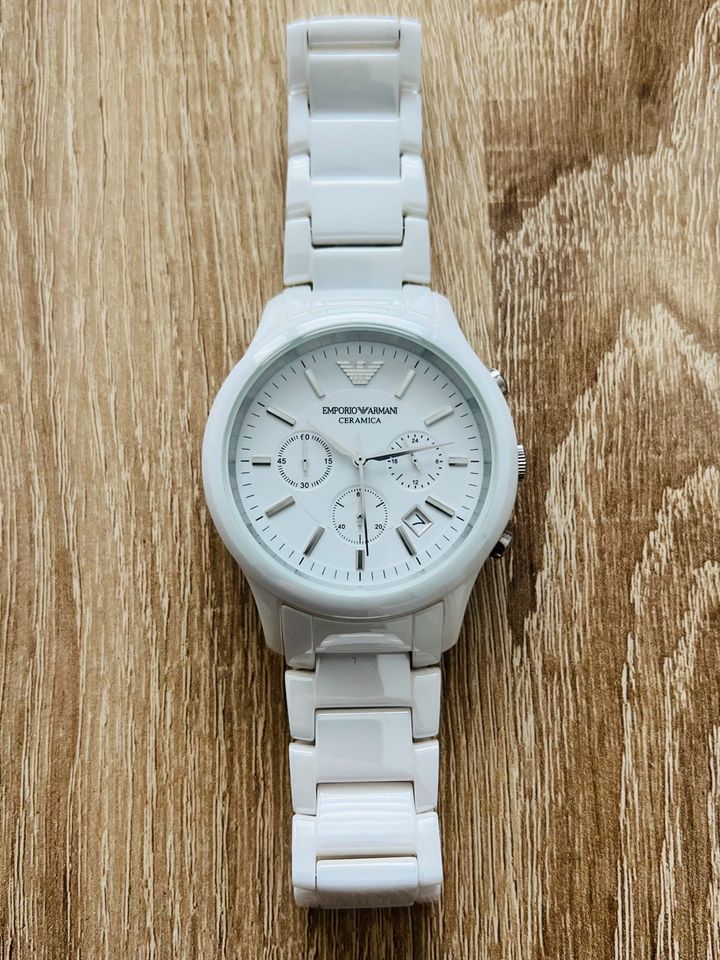 Emporio Armani Ceramica Chronograph White Dial White Strap Watch For Men - AR1453