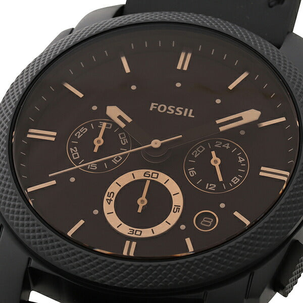 Fossil Machine Chronograph Black Dial Black Leather Strap Watch for Men - FS5586