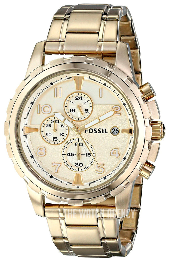 Fossil Dean Chronograph Champagne Dial Gold Steel Strap Watch for Men - FS4867