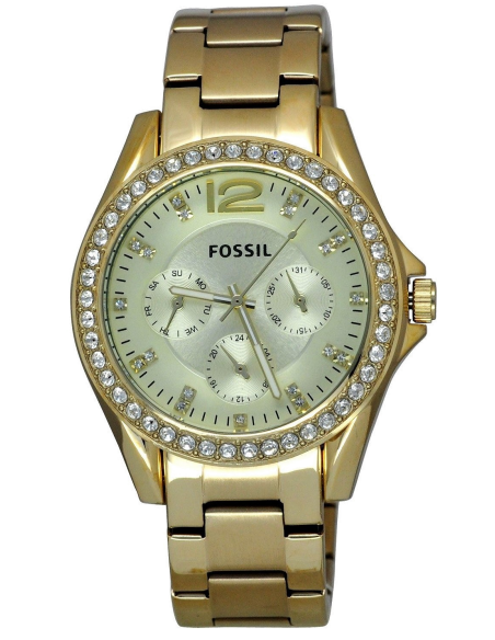 Fossil Riley Gold Dial Gold Steel Strap Watch for Women - ES3203
