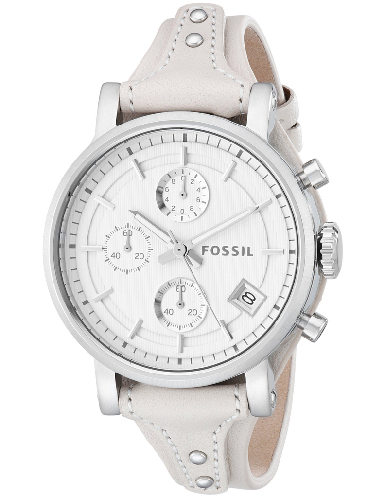 Fossil Boyfriend White Dial Beige Leather Strap Watch for Women - ES3811