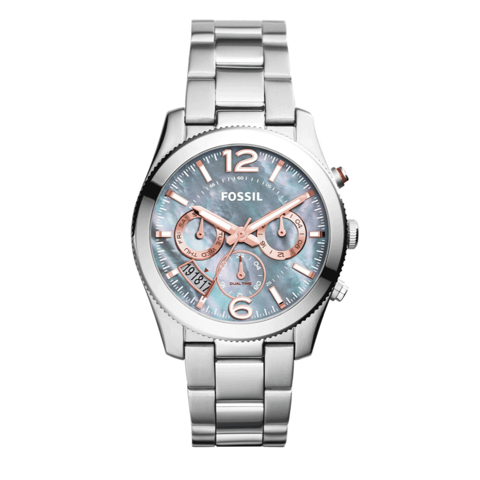 Fossil Perfect Boyfriend Mother of Pearl Blue Dial Silver Steel Strap Watch for Women - ES3880