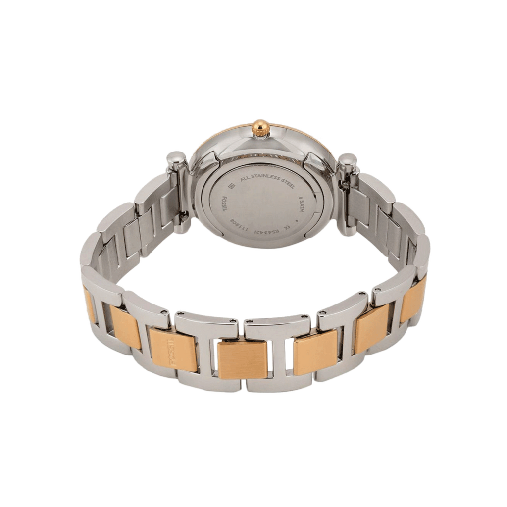 Fossil Carlie Silver Dial Two Tone Steel Strap Watch for Women - ES4342