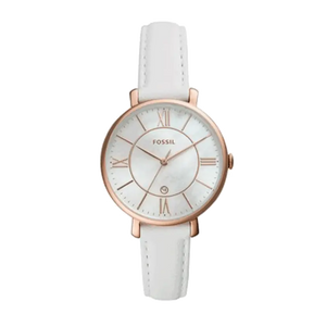Fossil Jacqueline Quartz Mother of Pearl White Dial White Leather Strap Watch for Women - ES4579