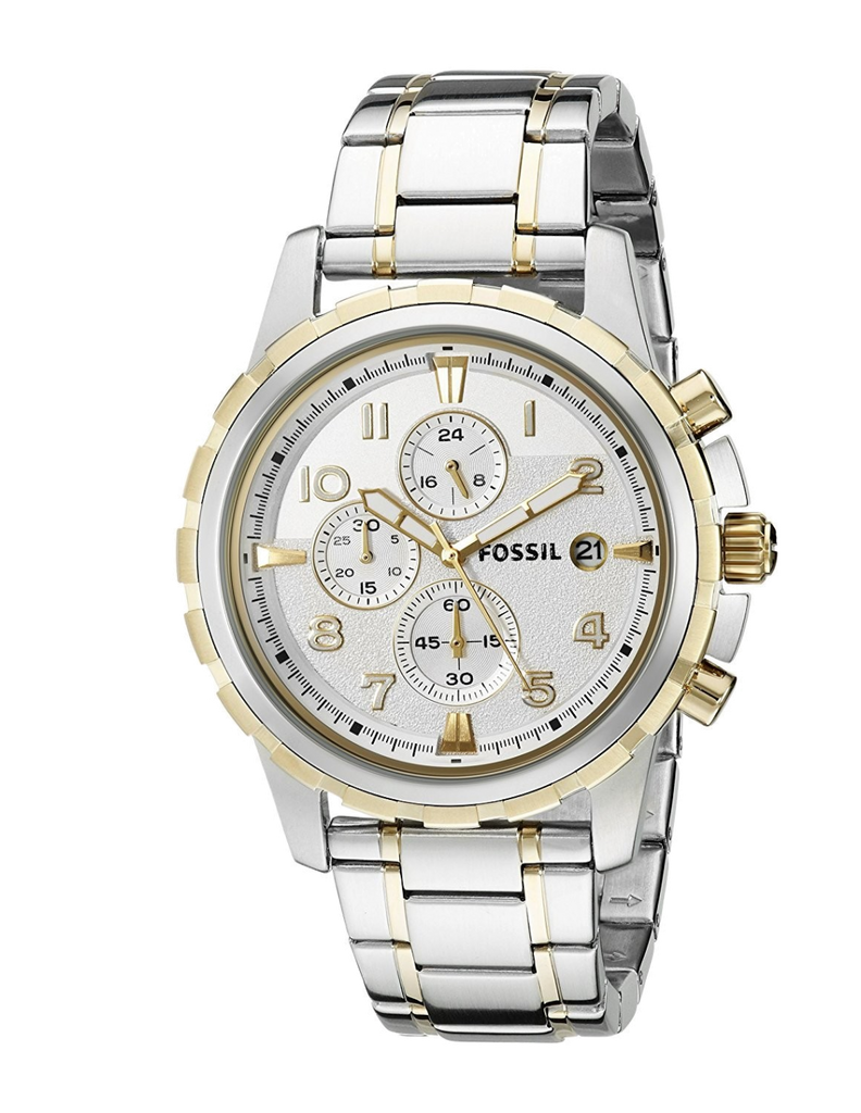 Fossil Dean Chronograph White Dial Silver Steel Strap Watch for Men - FS4795
