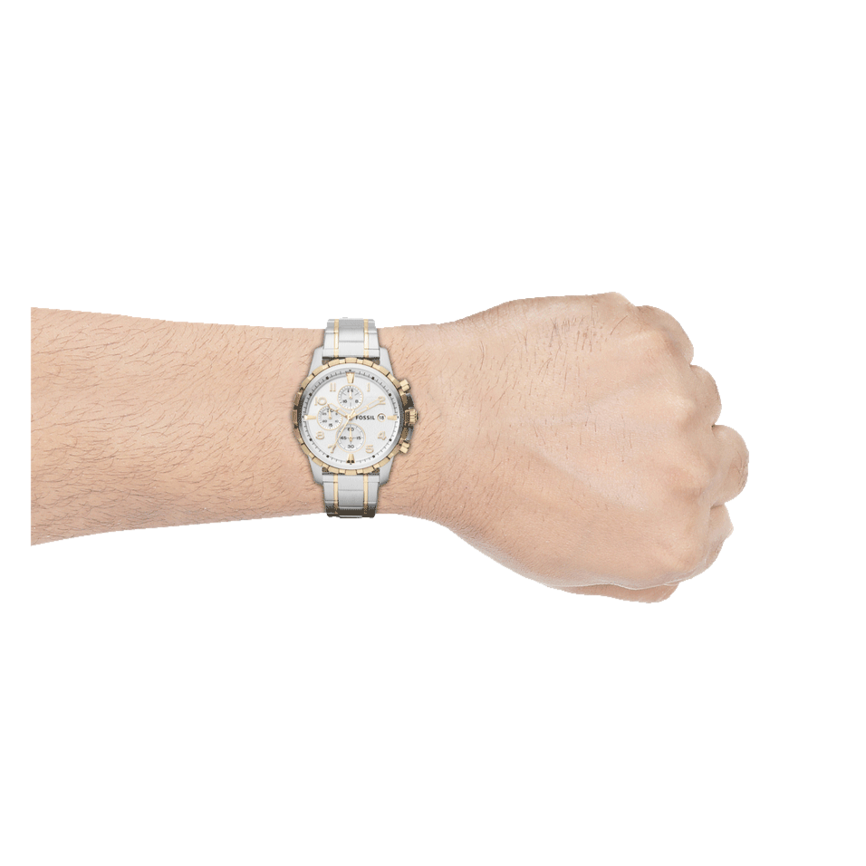 Fossil Dean Chronograph White Dial Silver Steel Strap Watch for Men - FS4795