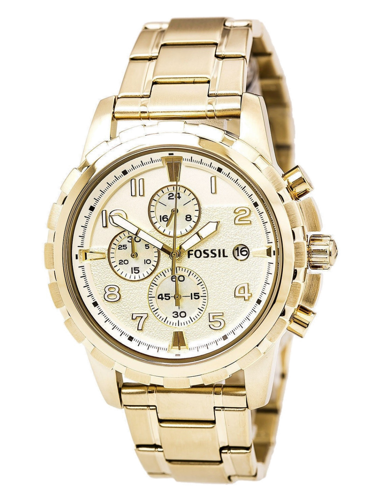 Fossil Dean Chronograph Champagne Dial Gold Steel Strap Watch for Men - FS4867
