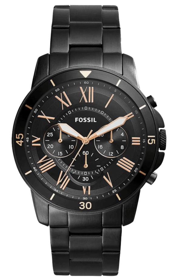 Fossil Grant Sport Chronograph Black Dial Black Steel Strap Watch for Men - FS5374