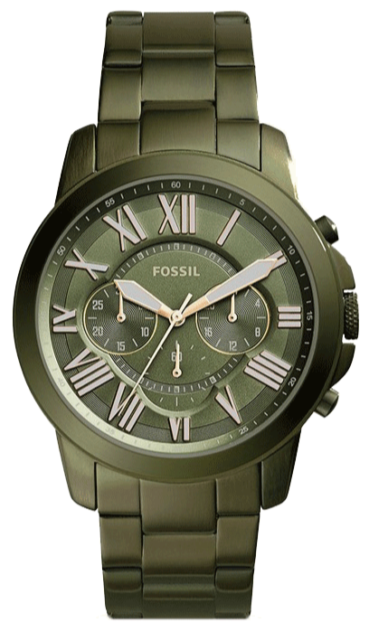 Fossil Grant Chronograph Olive Green Dial Green Steel Strap Watch for Men - FS5375