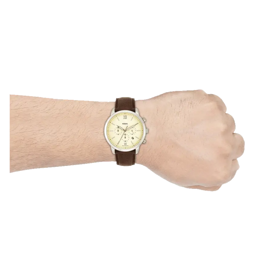 Fossil FS5380 Neutra Chronograph Men’s Watch – White Dial & Brown Leather Strap