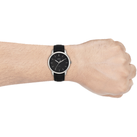 Fossil The Minimalist Three Hand Black Dial Black Leather Strap Watch for Men - FS5398