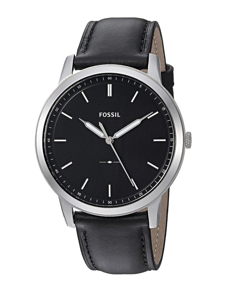 Fossil The Minimalist Three Hand Black Dial Black Leather Strap Watch for Men - FS5398