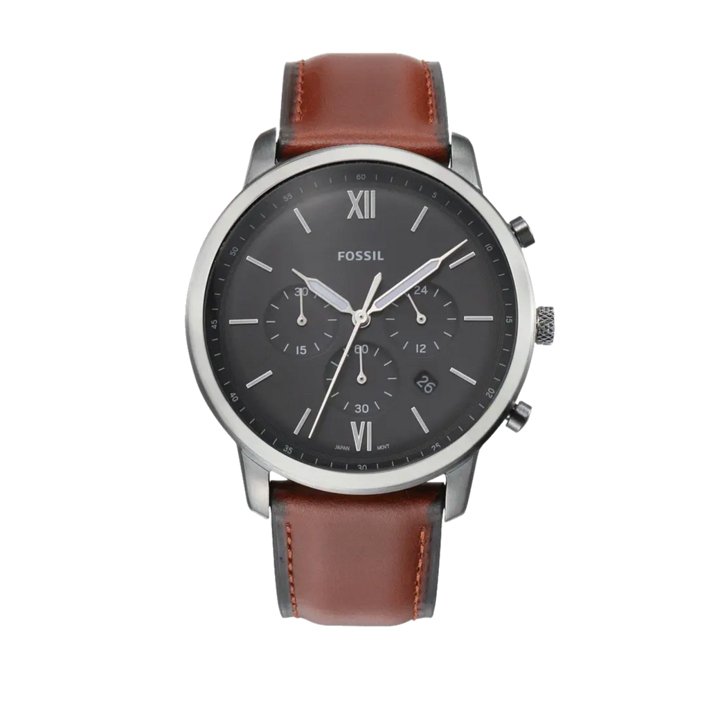 Fossil Neutra Chronograph Grey Dial Brown Leather Strap Watch for Men - FS5512