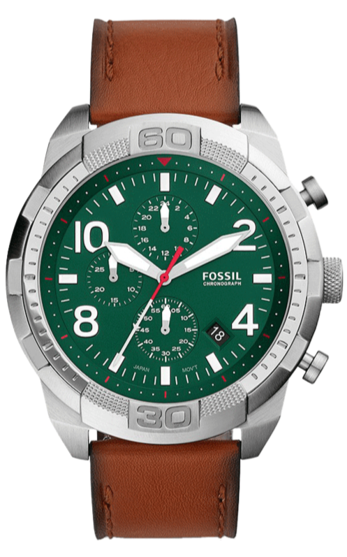 Fossil Bronson Chronograph Green Dial Brown Leather Strap Watch for Men - FS5738
