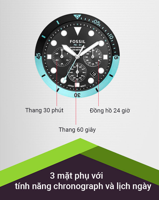 Fossil FS5827 FB-01 Chronograph Men’s Watch – Black Dial with Silver Steel Strap