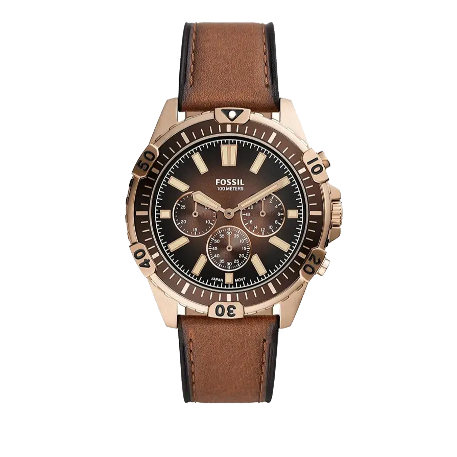 Fossil Garrett Chronograph Brown Dial Brown Leather Strap Watch for Men - FS5867