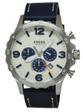 Fossil Nate Chronograph White Dial Blue Leather Strap Watch for Men - JR1480