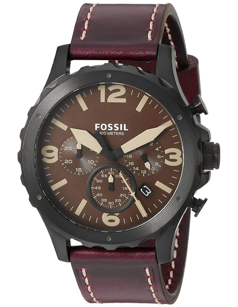 Fossil Nate Chronograph Brown Dial Brown Leather Strap Watch for Men - JR1511