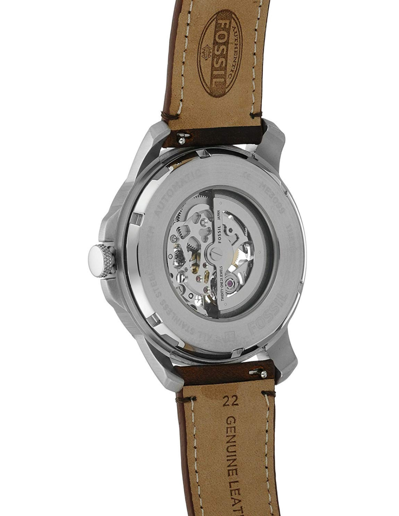 Fossil Grant Automatic Beige Skeleton Dial Brown Leather Strap Watch for Men - ME3099