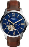 Fossil ME3110 Townsman Automatic Men's Watch – Blue Dial & Brown Leather Strap