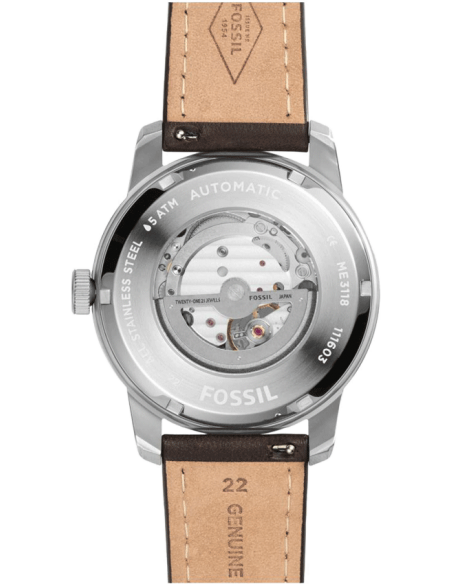 Fossil Pilot 54 Automatic Black Dial Brown Leather Strap Watch for Men - ME3118