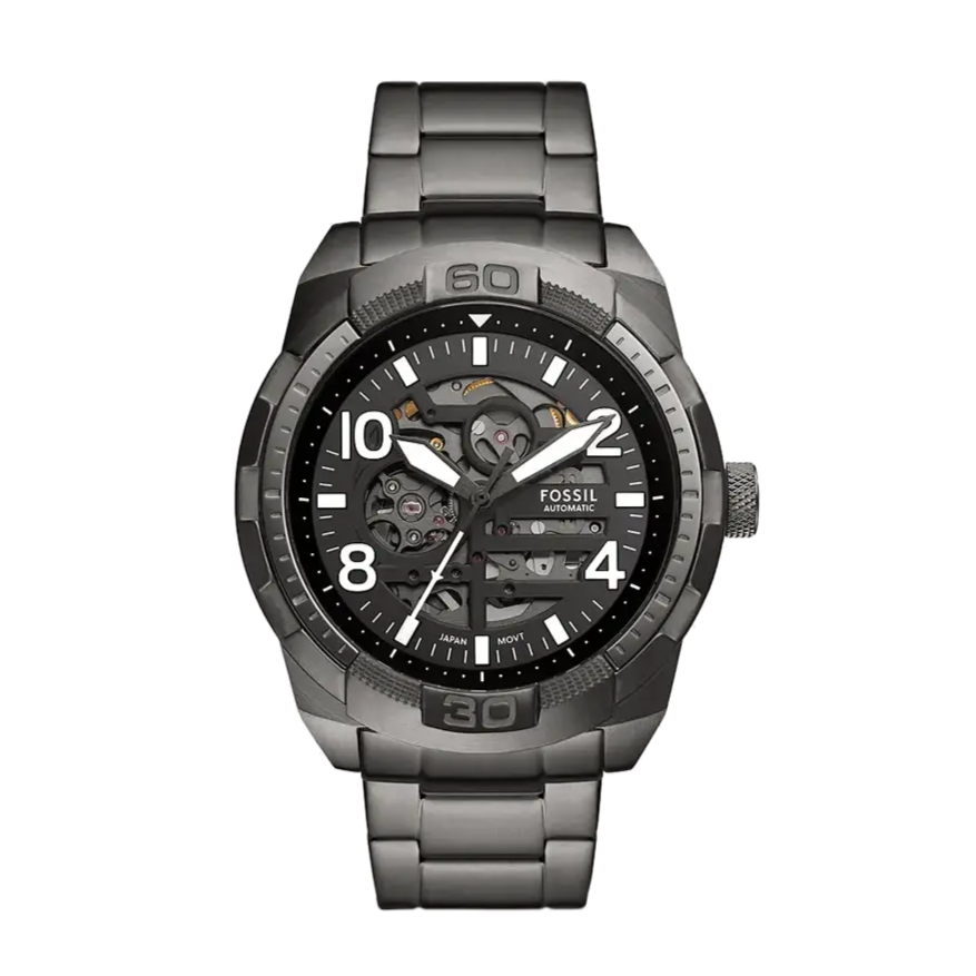 Fossil Bronson Automatic Skeleton Black Dial Grey Steel Strap Watch for Men - ME3255