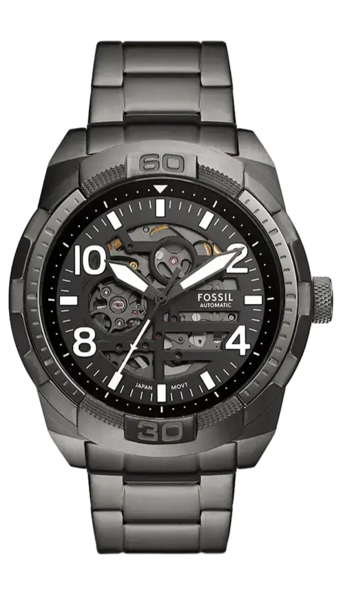 Fossil Bronson Automatic Skeleton Black Dial Grey Steel Strap Watch for Men - ME3255
