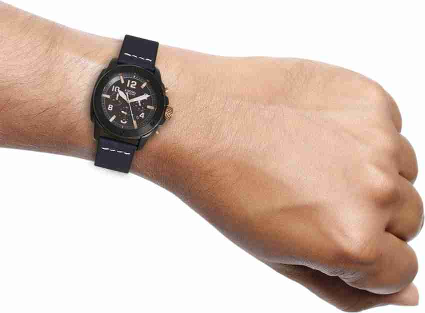 Fossil Modern Machine Chronograph Black Dial Blue Leather Strap Watch for Men - FS5066