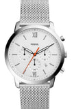 Fossil FS5382 Neutra Chronograph Men's Watch – White Dial & Silver Mesh Bracelet
